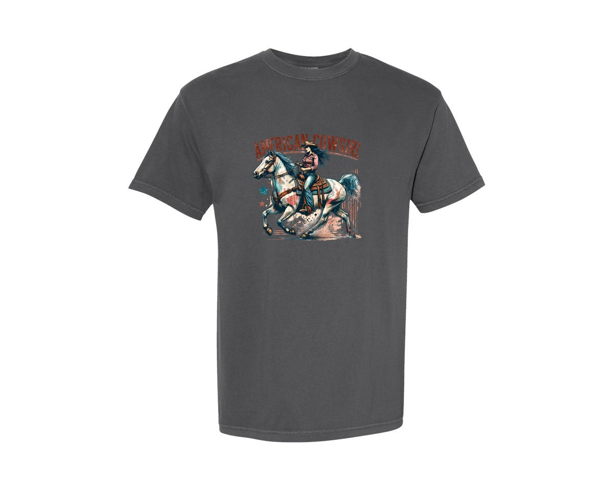 brand:Comfort Colors|color:Pepper|Western American Cowgirl Horse Graphic T-Shirt