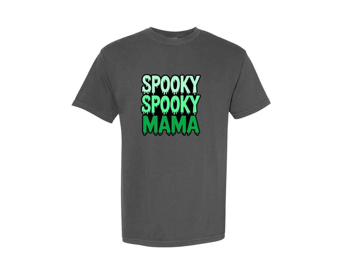 brand:Comfort Colors|color:Pepper|Spooky Spooky Mama Ai Graphic T-Shirt