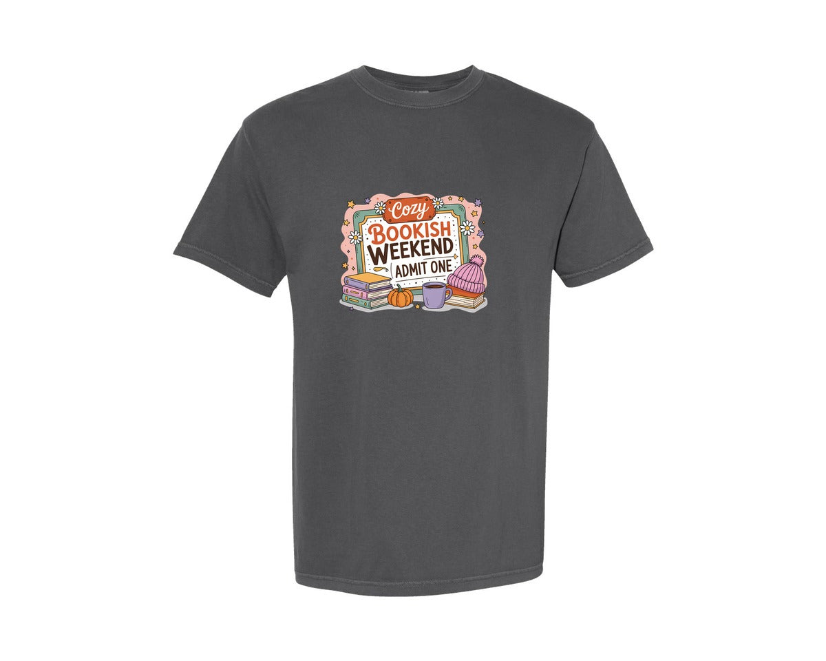 brand:Comfort Colors|color:Pepper|Cozy Bookish Weekend Autumn Readin Graphic T-Shirt