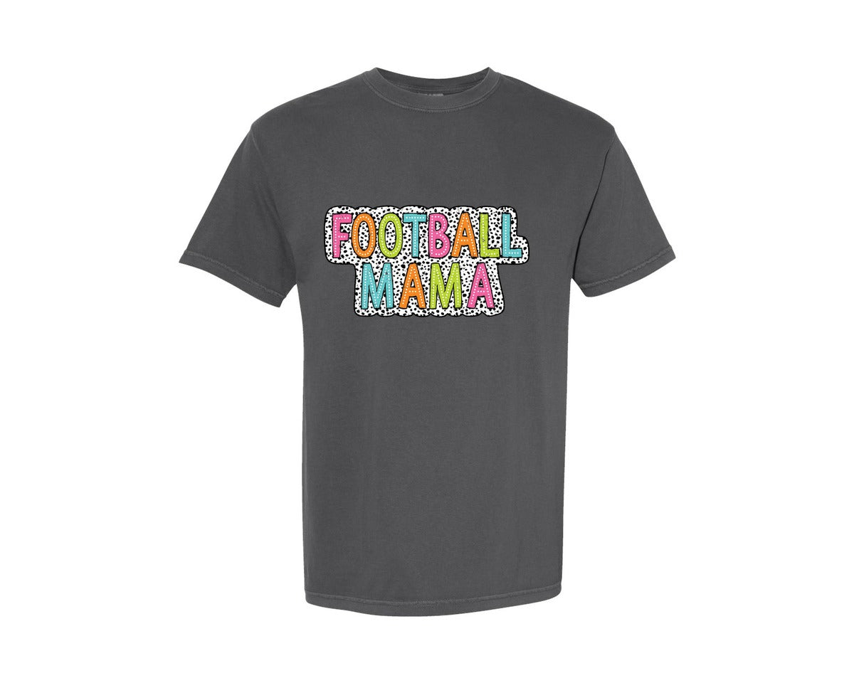 brand:Comfort Colors|color:Pepper|Football Mama Dalmatian Dots Mom Graphic T-Shirt
