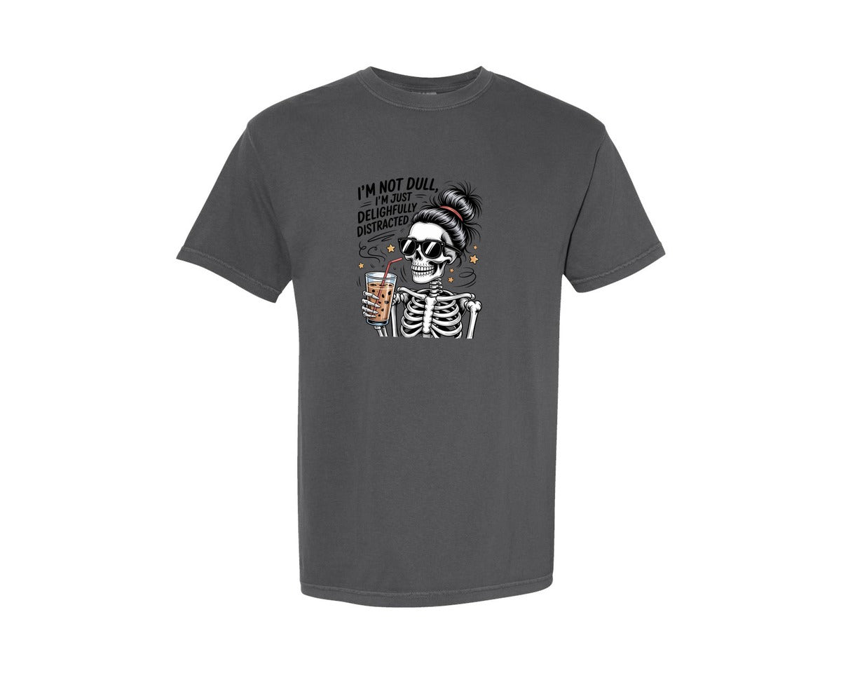 brand:Comfort Colors|color:Pepper|Funny Skull Coffee Lover Sarcastic Shirt Graphic T-Shirt