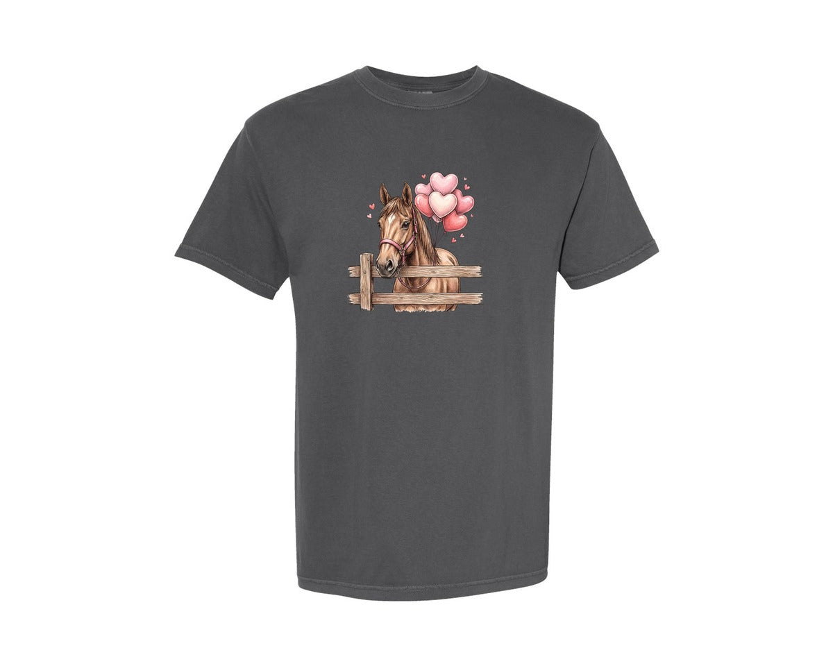 brand:Comfort Colors|color:Pepper|Cute Valentine Horse Graphic T-Shirt