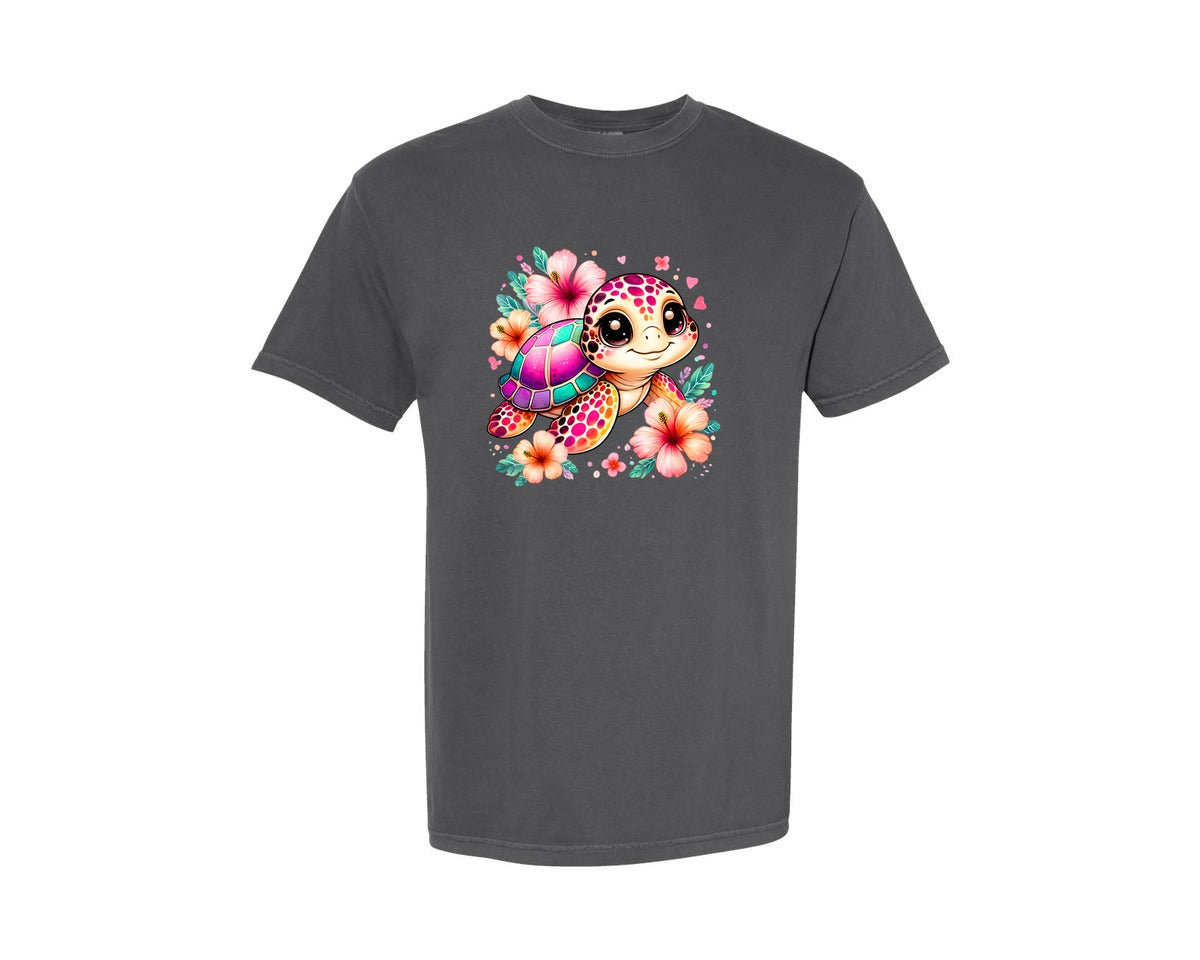brand:Comfort Colors|color:Pepper|Cute Tropical Turtle Kawaii Sea Graphic T-Shirt