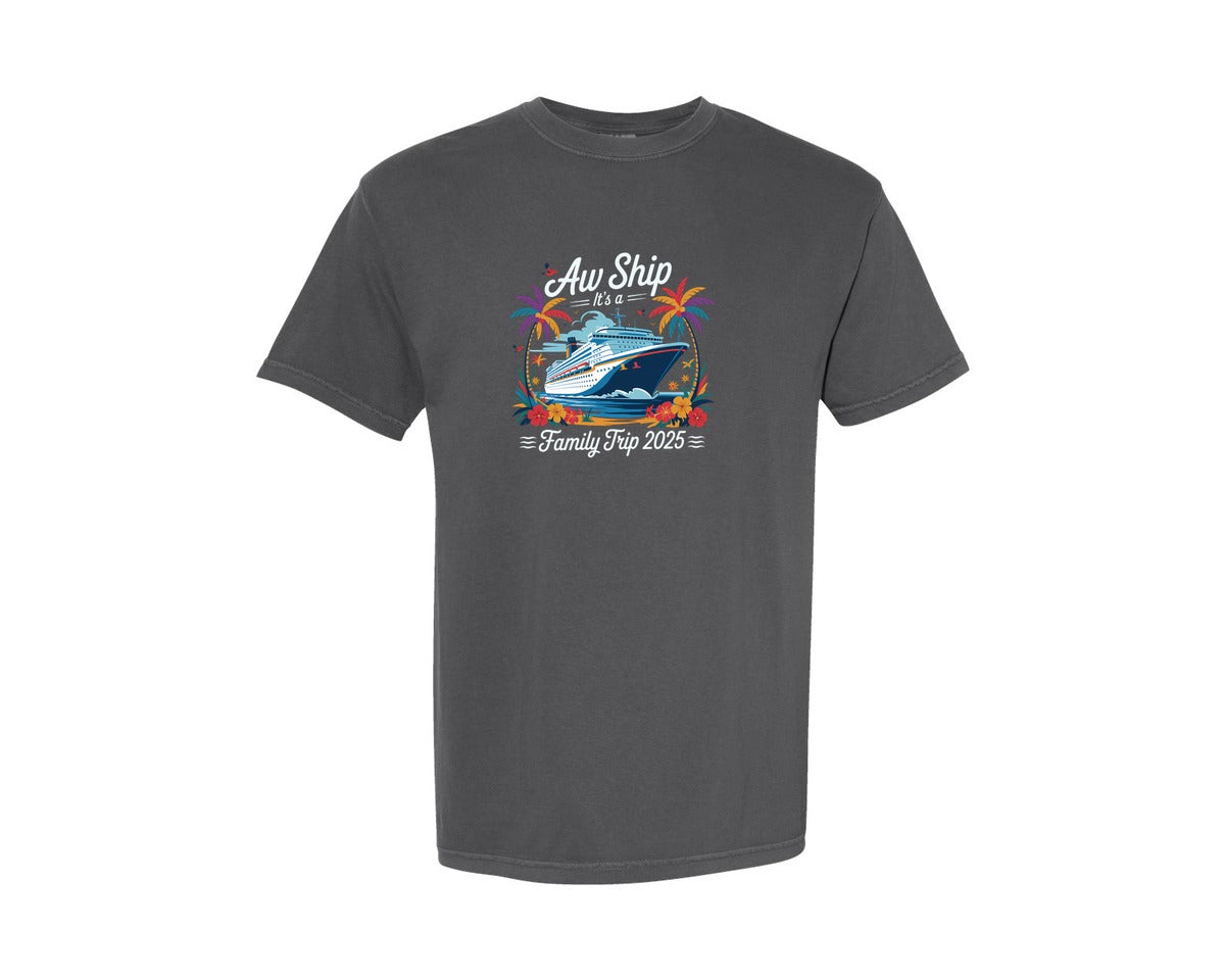 brand:Comfort Colors|color:Pepper|Aw Ship Family Trip Cruise Squad Travel Graphic T-Shirt