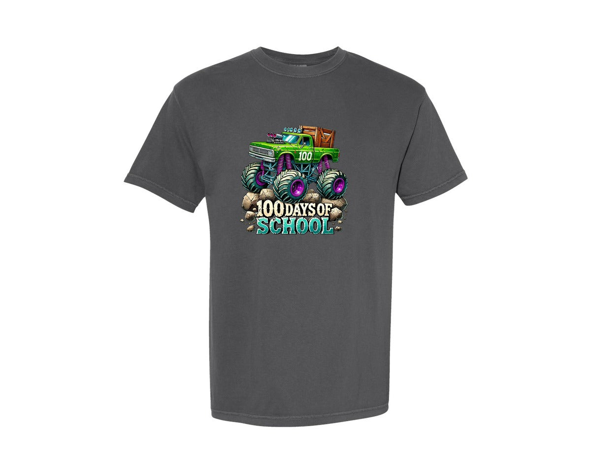 brand:Comfort Colors|color:Pepper|100 Days Of School Monster Truck 5 Graphic T-Shirt
