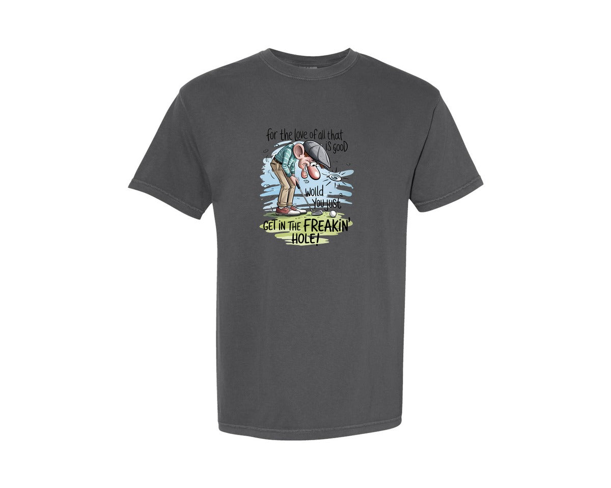 brand:Comfort Colors|color:Pepper|Funny Golf Get In The Hole Graphic T-Shirt