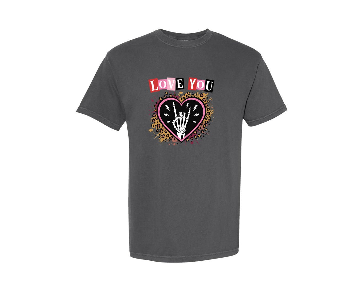 brand:Comfort Colors|color:Pepper|Love You Rock Leopard Valentines Day 2 Graphic T-Shirt