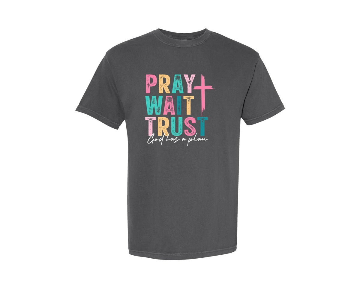 brand:Comfort Colors|color:Pepper|Pray Wait Trusrt Design Jesus 2 Graphic T-Shirt