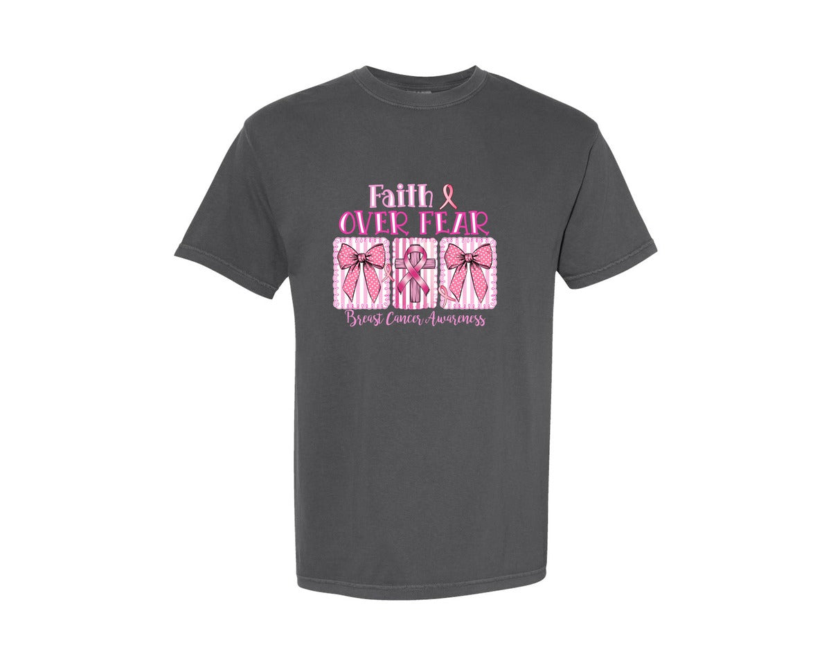 brand:Comfort Colors|color:Pepper|Faith Over Fear Pngjesus Cross Coquette Graphic T-Shirt