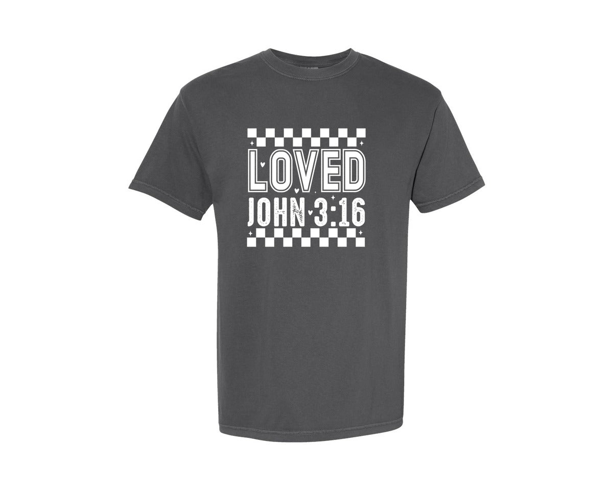 brand:Comfort Colors|color:Pepper|Loved Valentine Christian Graphic T-Shirt