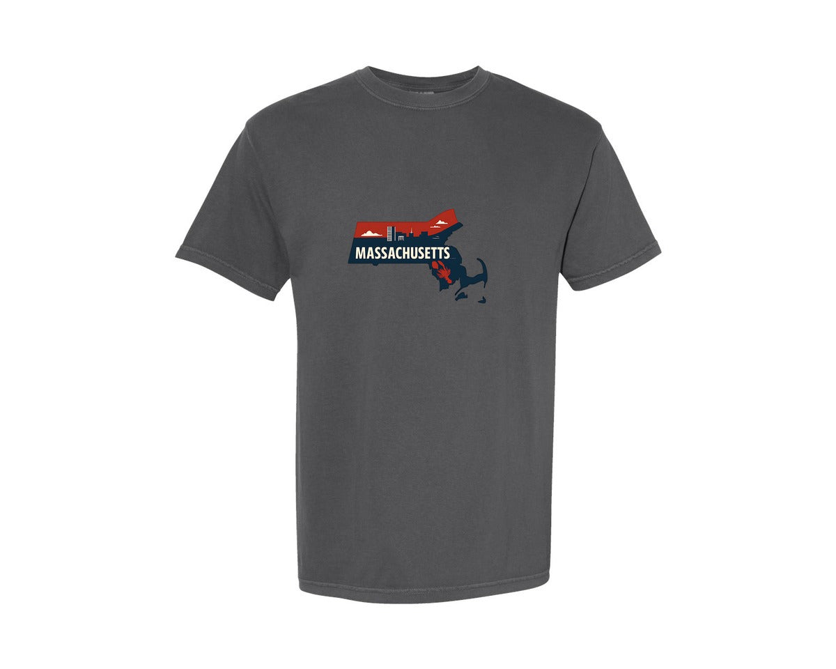 brand:Comfort Colors|color:Pepper|Massachusetts State Map 2 Graphic T-Shirt