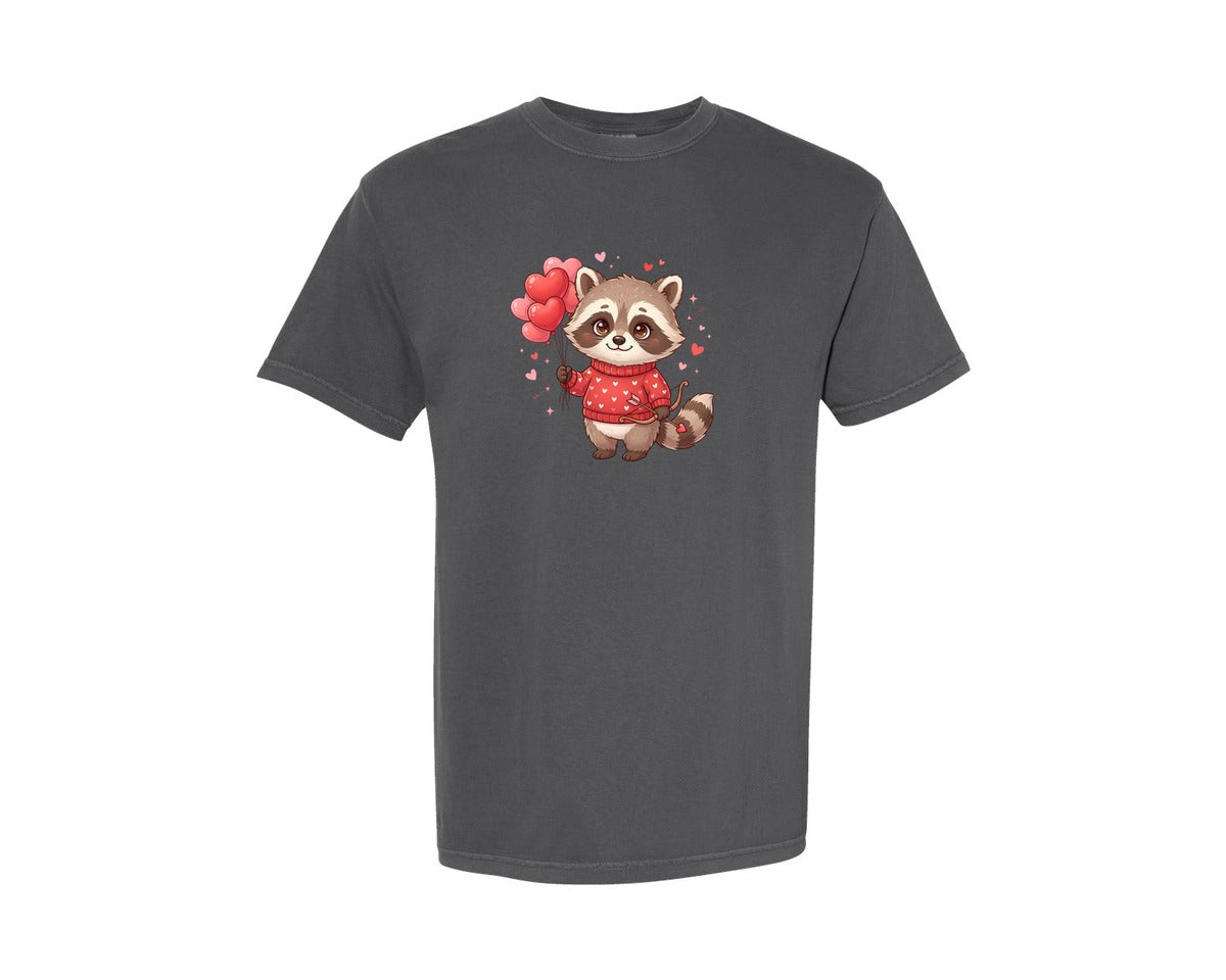 brand:Comfort Colors|color:Pepper|Cute Valentine Raccoon Graphic T-Shirt