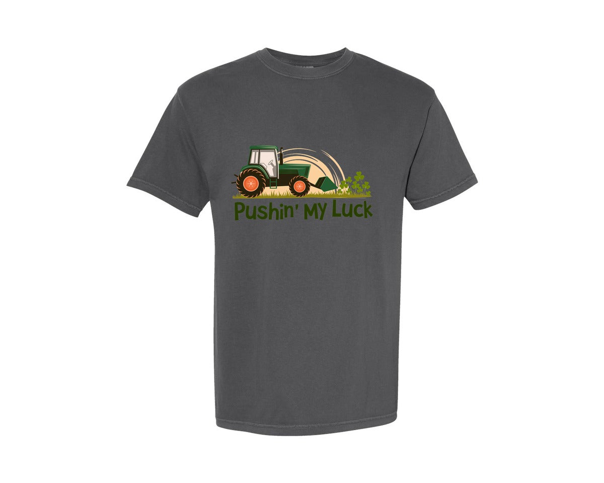 brand:Comfort Colors|color:Pepper|Pushin My Luck St Patricks Day 4 Graphic T-Shirt