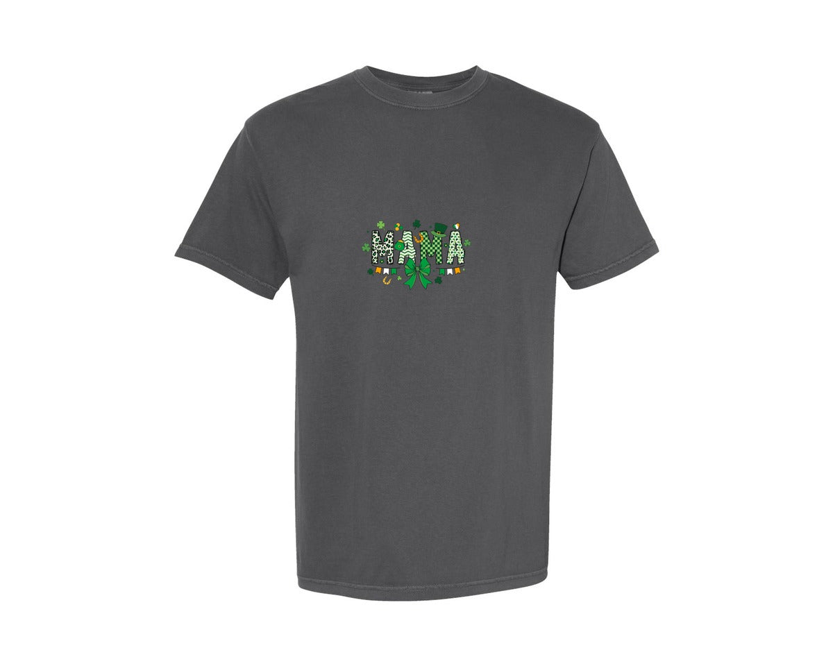 brand:Comfort Colors|color:Pepper|Coquette Bow Doodle Mama St Patricks Day Graphic T-Shirt