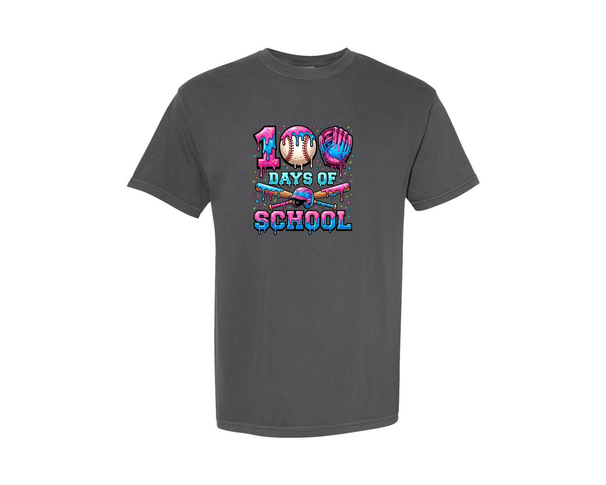 brand:Comfort Colors|color:Pepper|100 Days Of School Drip Baseball Graphic T-Shirt