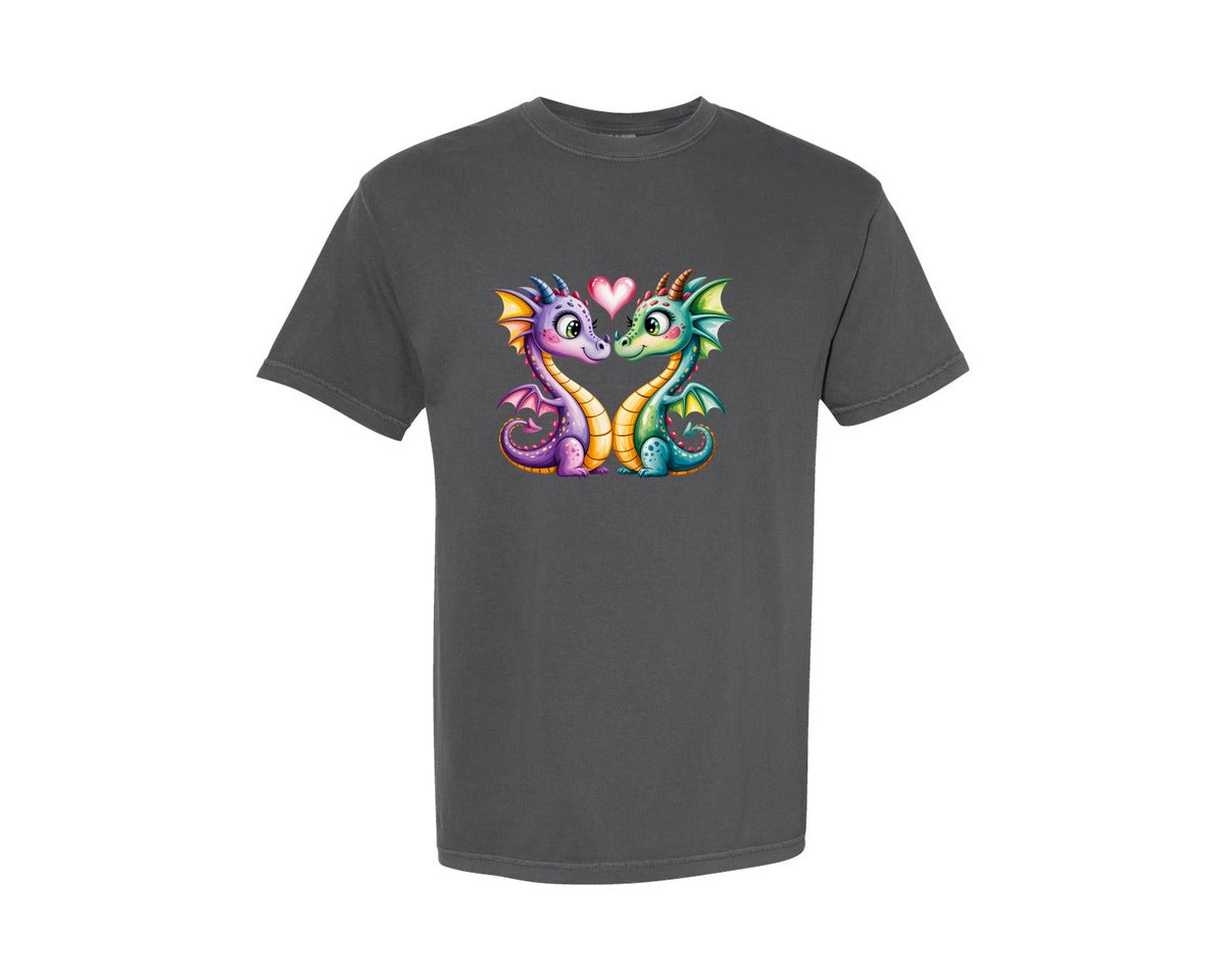 brand:Comfort Colors|color:Pepper|Valentine Dragon Couple Graphic T-Shirt