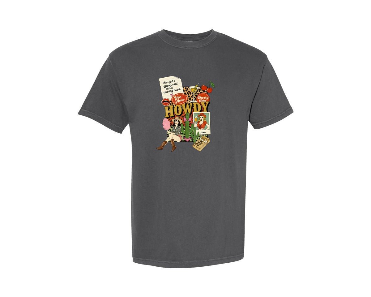 brand:Comfort Colors|color:Pepper|Retro Cowgirl Collage Western 2 Graphic T-Shirt