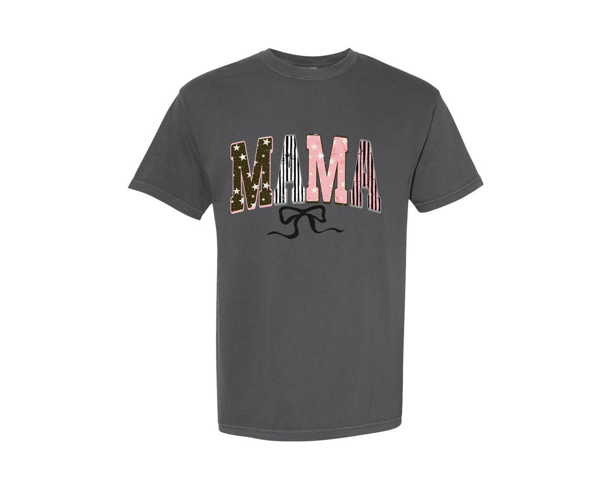 brand:Comfort Colors|color:Pepper|Preppy Mama Coquette Bow Trendy Graphic T-Shirt