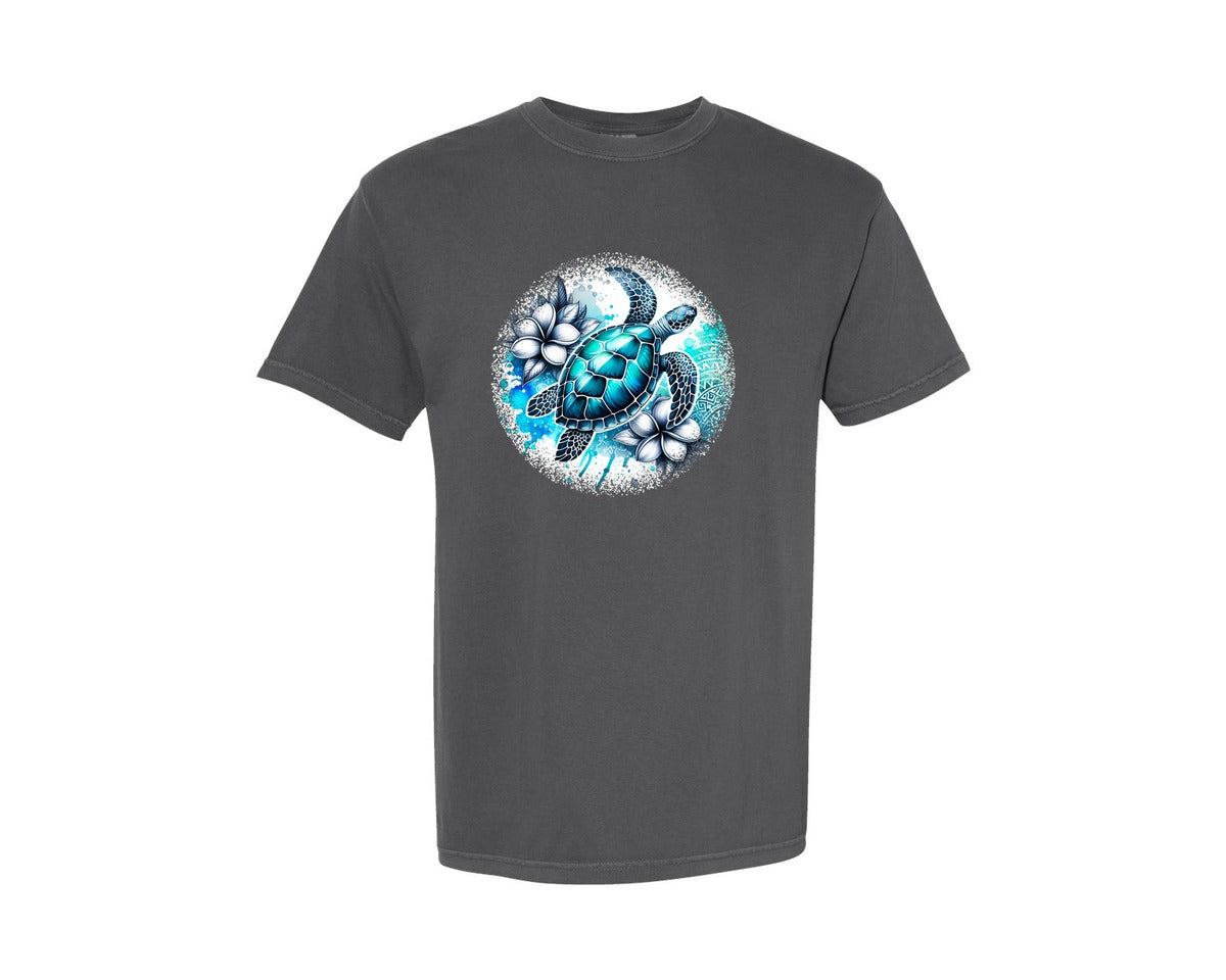 brand:Comfort Colors|color:Pepper|Sea Turtle Tropical Round Tshirt 3 Graphic T-Shirt