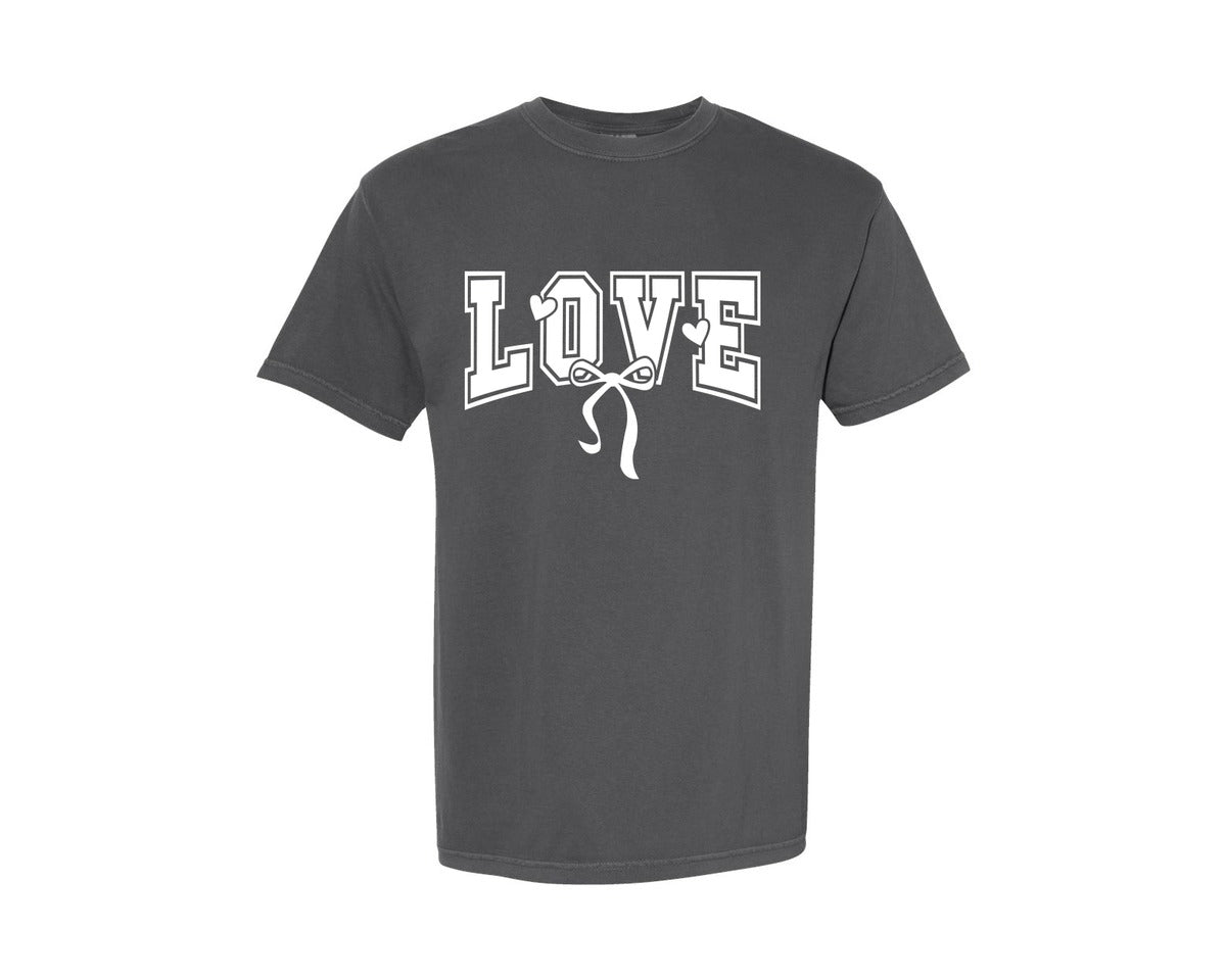 brand:Comfort Colors|color:Pepper|Valentine Coquette Bow Love 2 Graphic T-Shirt