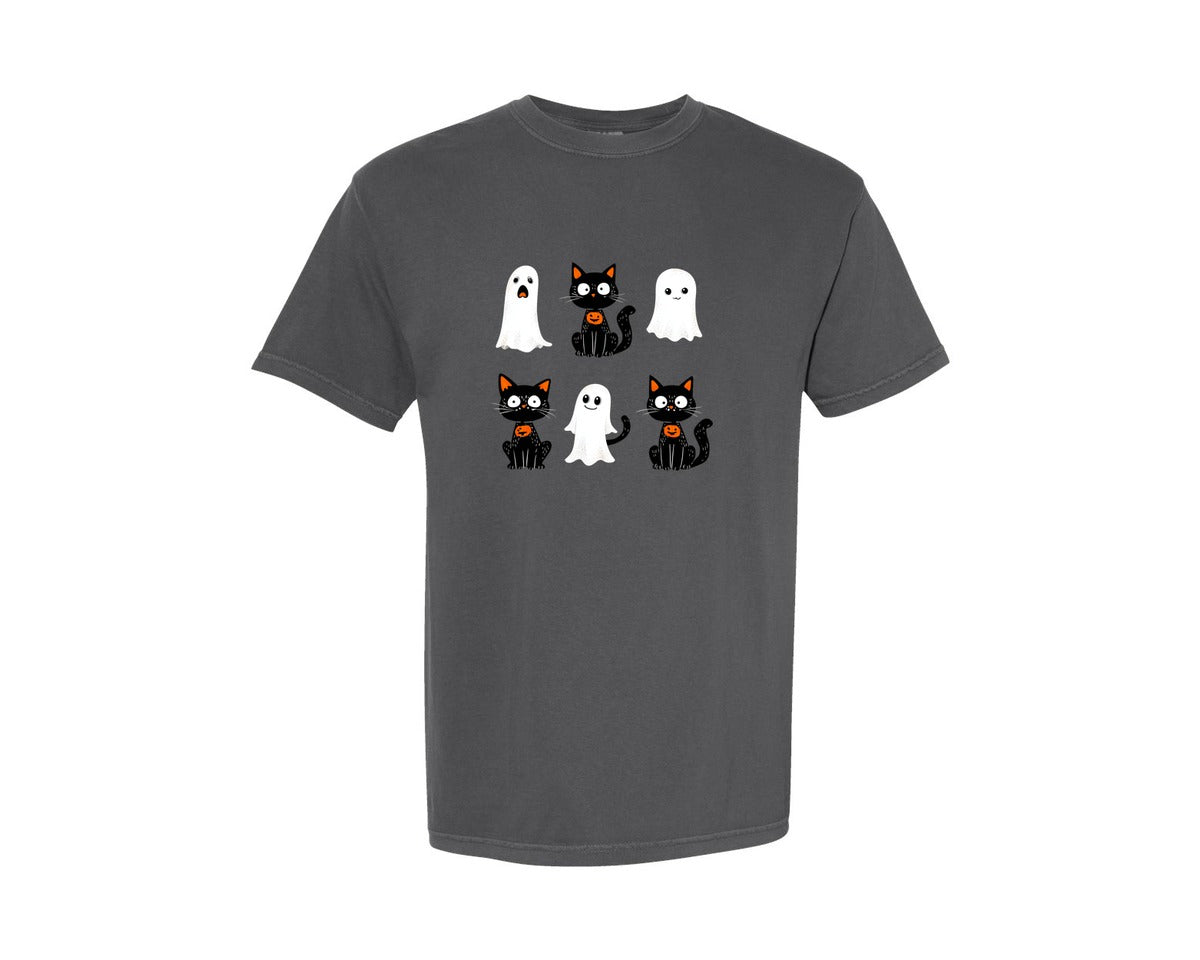 brand:Comfort Colors|color:Pepper|Halloween Ghost And Cat 13 Graphic T-Shirt
