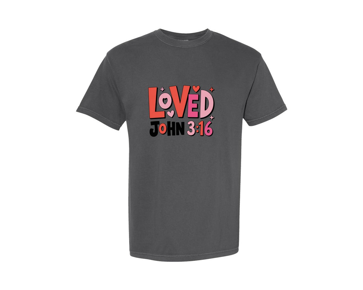 brand:Comfort Colors|color:Pepper|Loved John 316 Bible Valentine Graphic T-Shirt