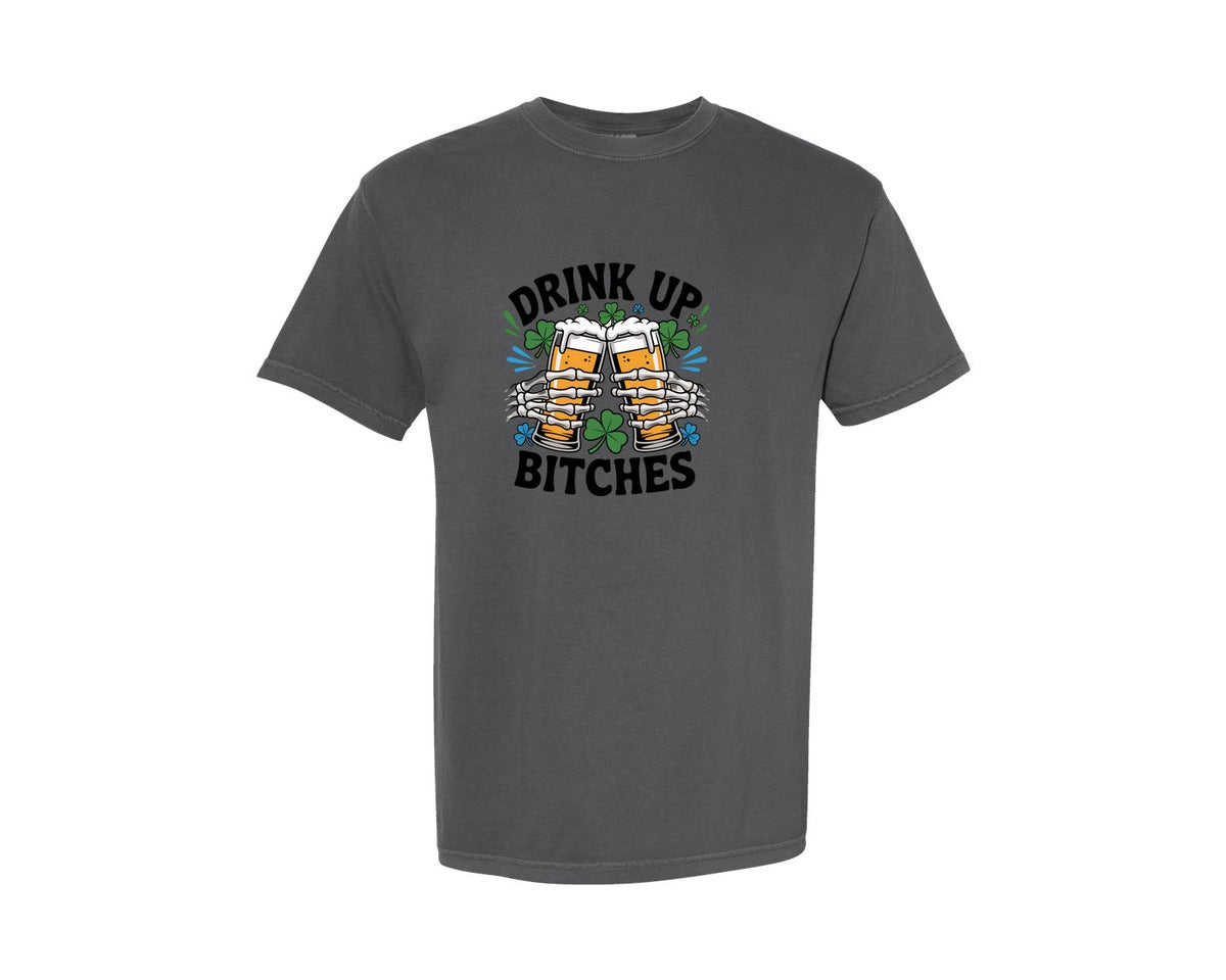 brand:Comfort Colors|color:Pepper|Funny Halloween Beer Skeleton Graphic T-Shirt