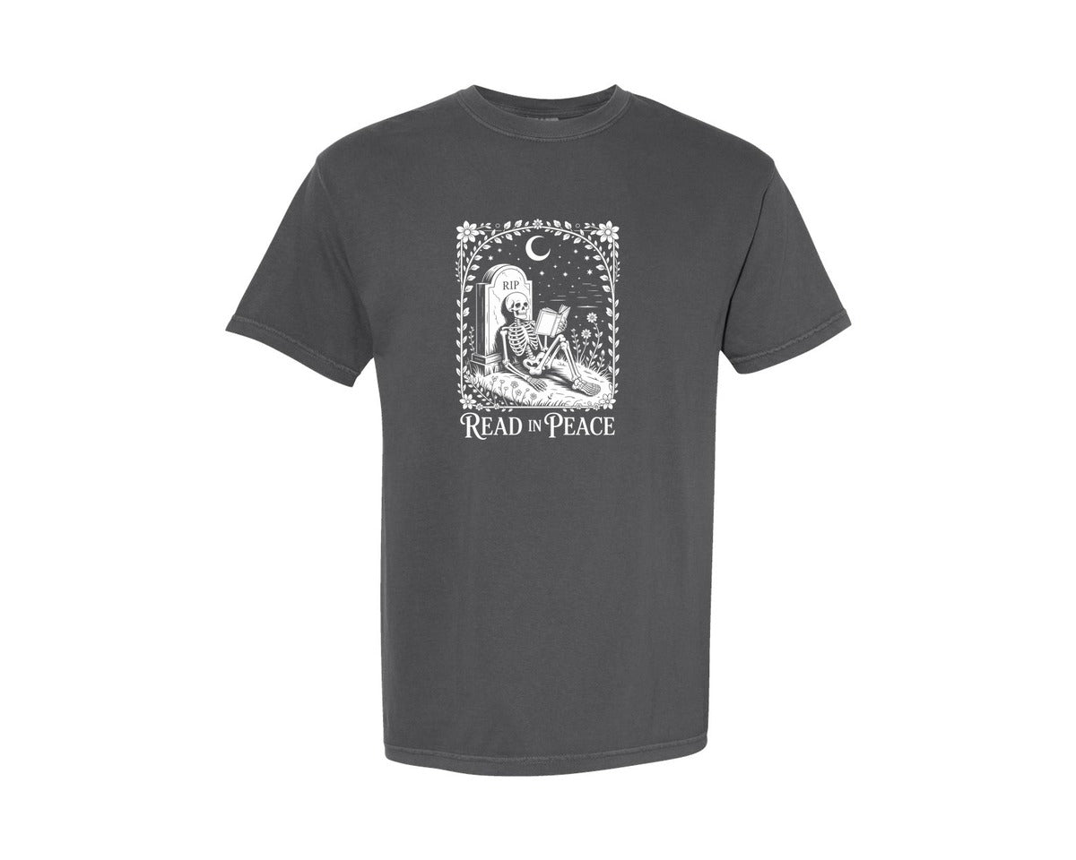 brand:Comfort Colors|color:Pepper|Read In Peace Funny Book T Shirt Graphic T-Shirt