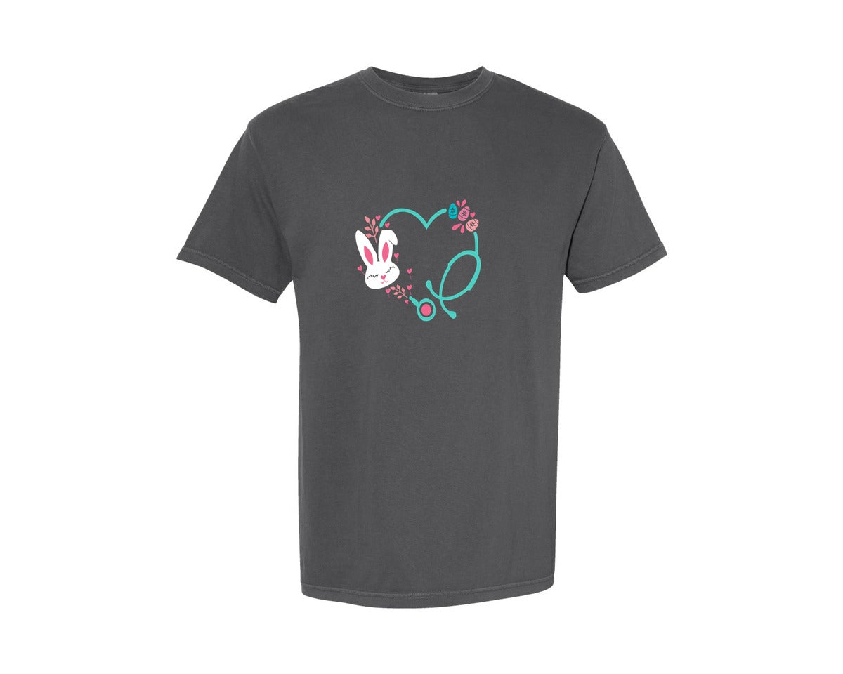 brand:Comfort Colors|color:Pepper|Easter Nurseheart Bunny Shirt Pngsvg 2 Graphic T-Shirt