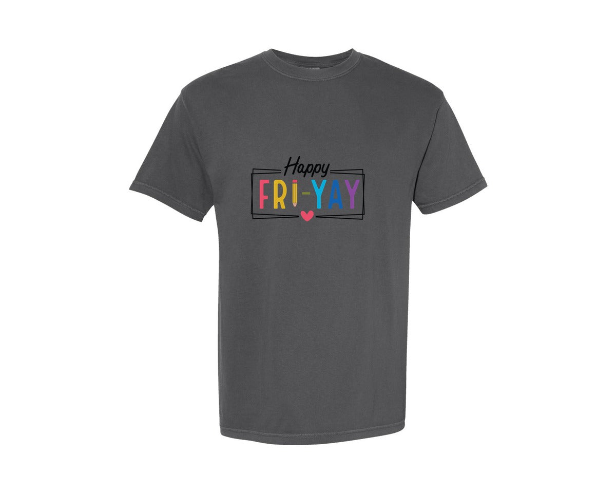 brand:Comfort Colors|color:Pepper|Friyay Teacher Happy Friyay Graphic T-Shirt