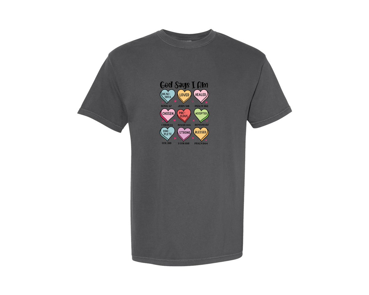 brand:Comfort Colors|color:Pepper|God Says I Am Valentine Valentines Graphic T-Shirt