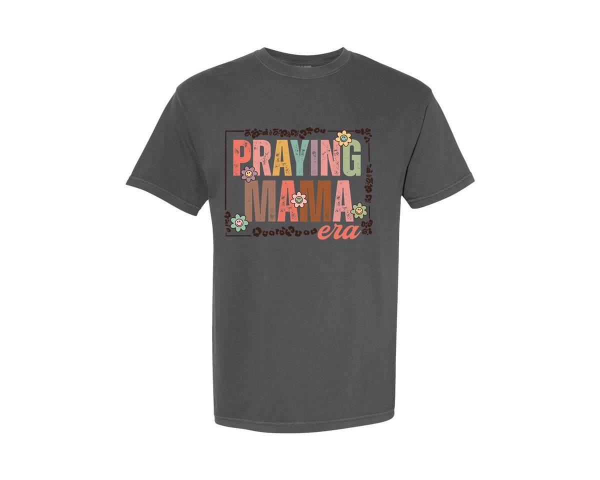 brand:Comfort Colors|color:Pepper|Praying Mama Retro Mothers Day Graphic T-Shirt