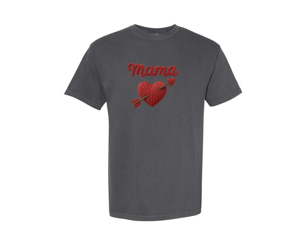 brand:Comfort Colors|color:Pepper|Faux Yarn Knitted Mama Love Heart 2 Graphic T-Shirt