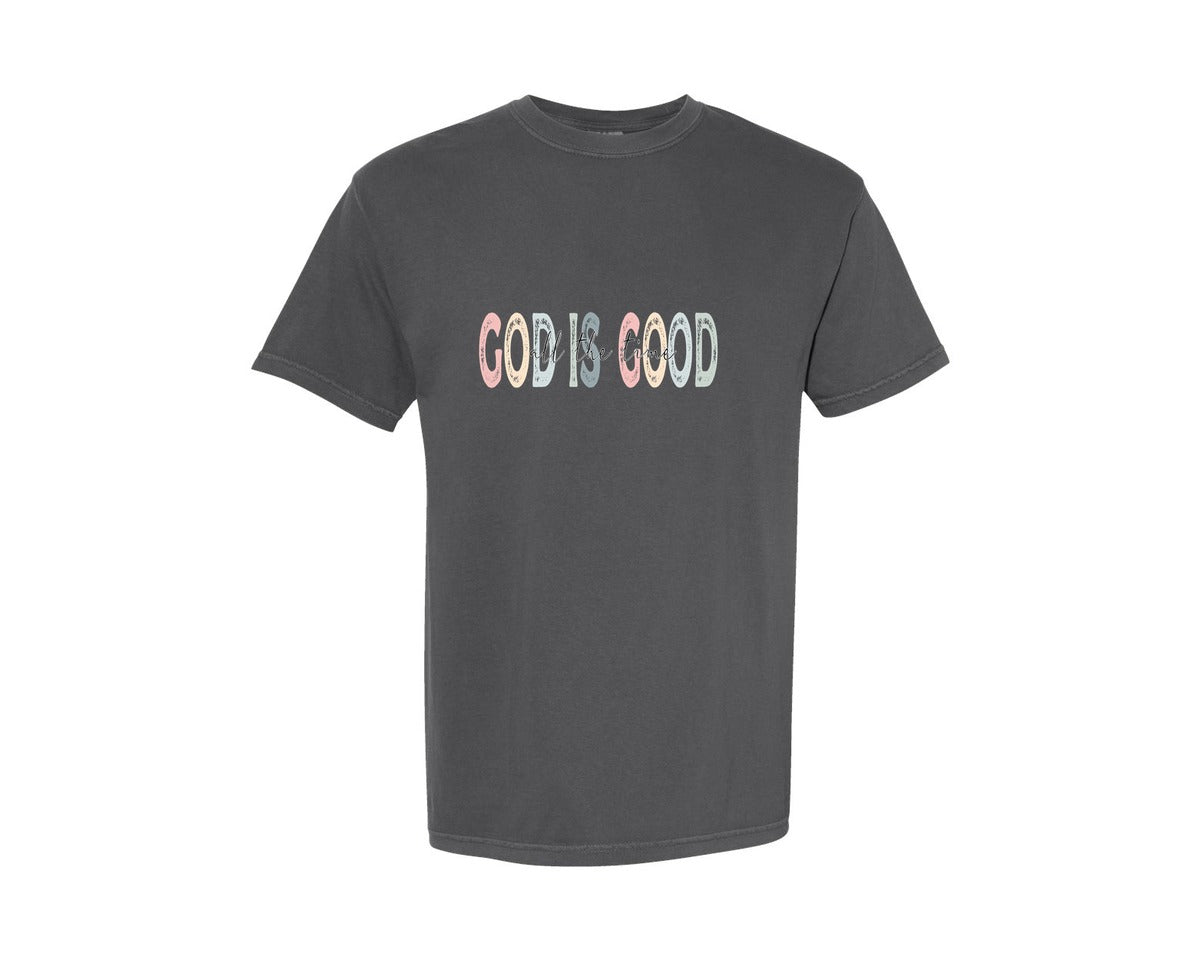 brand:Comfort Colors|color:Pepper|God Is Good All The Time Retro 2 Graphic T-Shirt