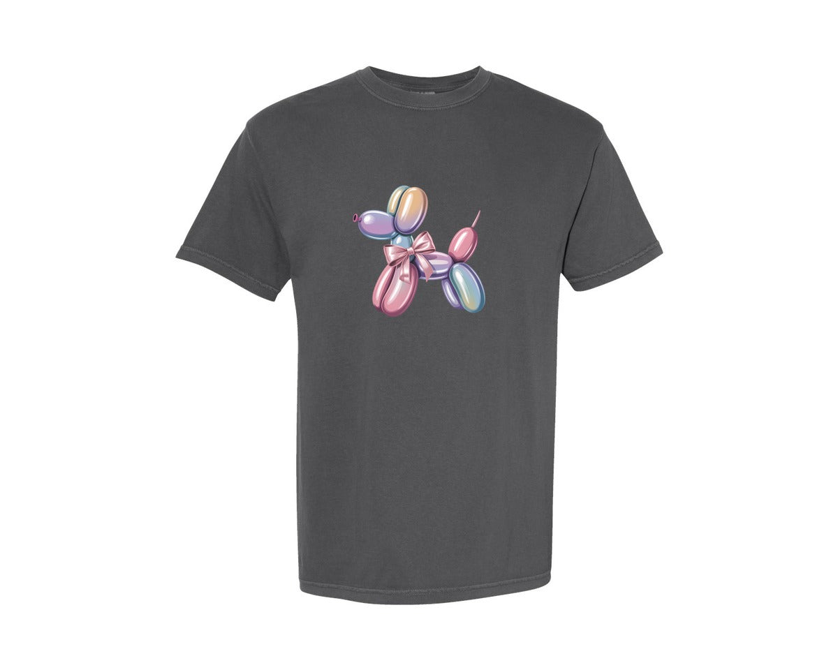 brand:Comfort Colors|color:Pepper|Watercolor Coquette Pink Balloon Dog Graphic T-Shirt