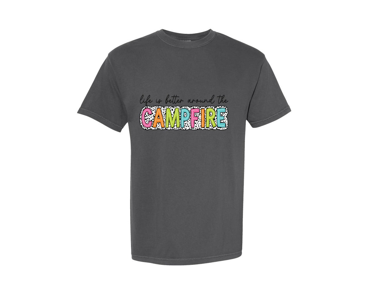brand:Comfort Colors|color:Pepper|Camping Dalmatian Summer Campfire Graphic T-Shirt
