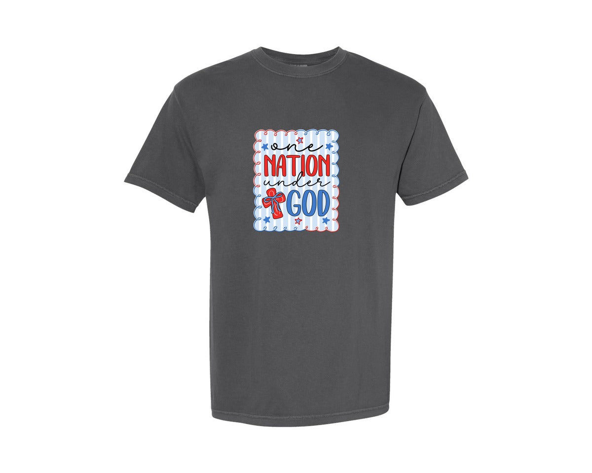 brand:Comfort Colors|color:Pepper|Coquette 4Th Of July Under God Graphic T-Shirt
