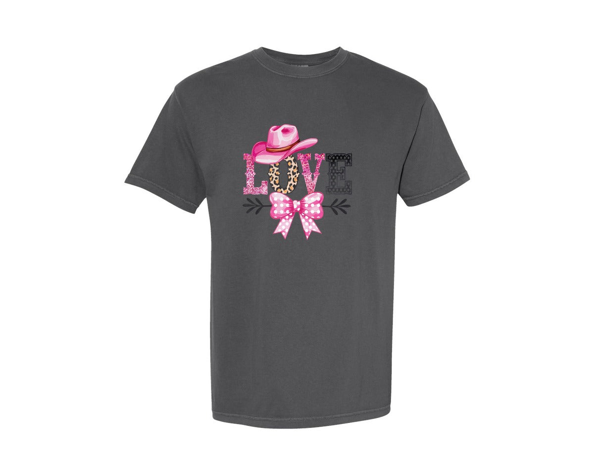 brand:Comfort Colors|color:Pepper|Western Cowgirl Love Coquette Bow Graphic T-Shirt