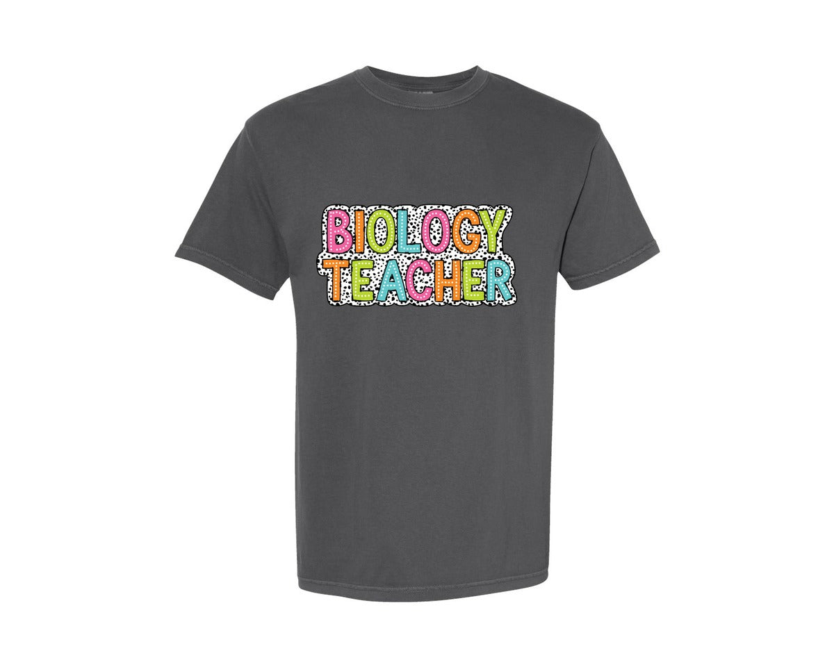 brand:Comfort Colors|color:Pepper|Biology Teacher Dalmatian Dot Doodle Graphic T-Shirt