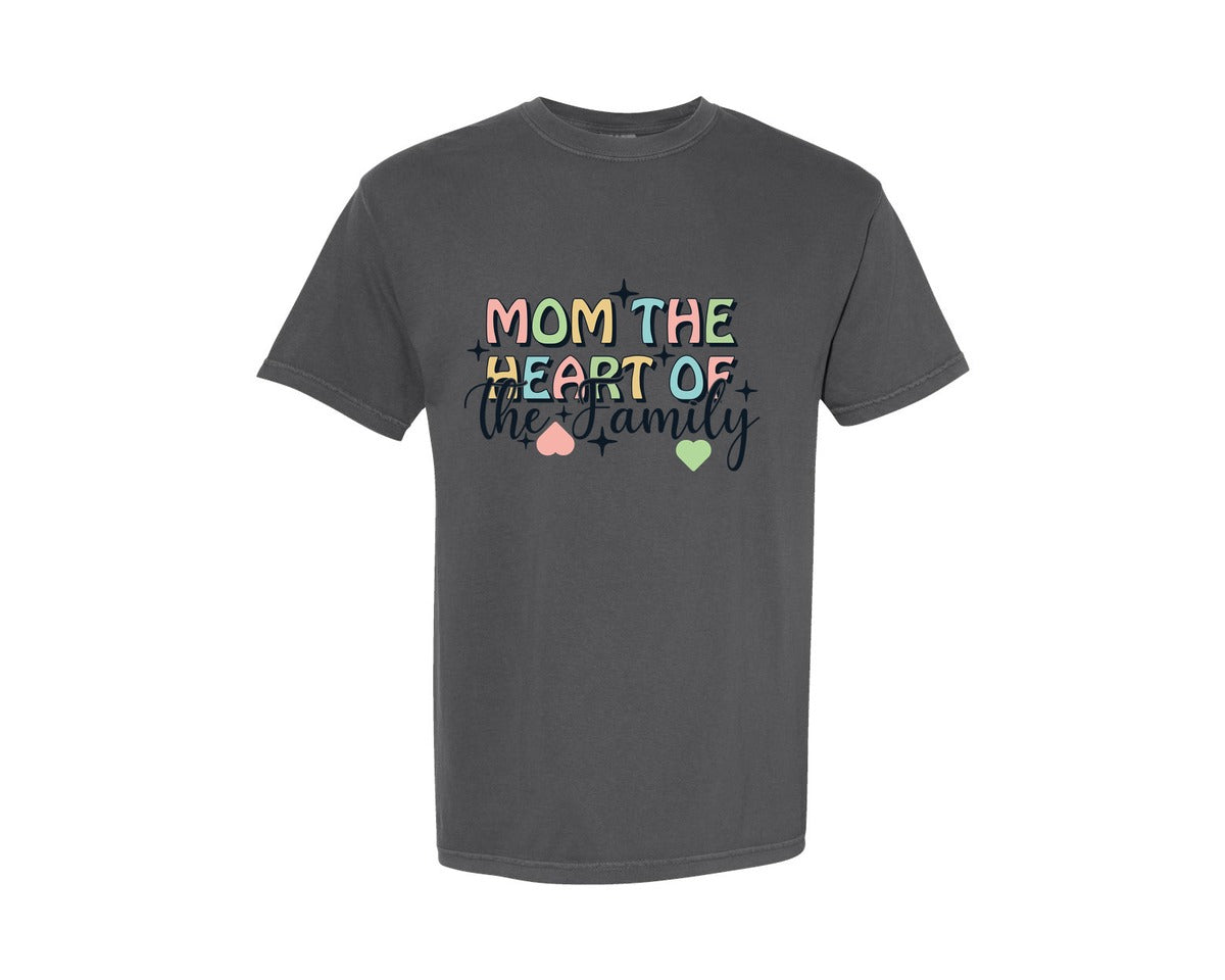 brand:Comfort Colors|color:Pepper|Mom The Heart Of The Family Mothers Day 6 Graphic T-Shirt