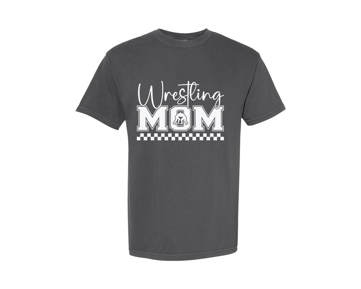 brand:Comfort Colors|color:Pepper|Wrestling Mom Checkered Wrestling Mama Graphic T-Shirt