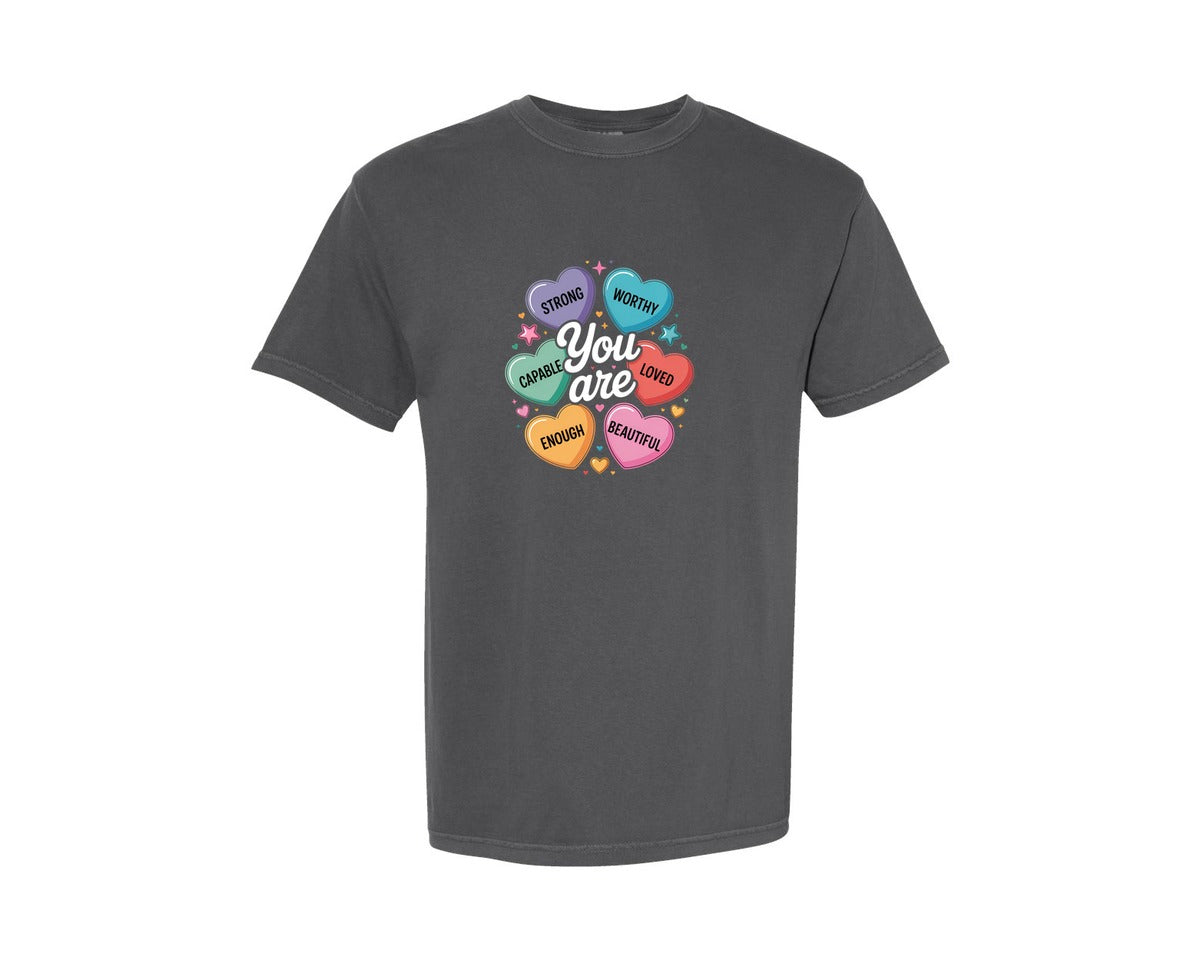 brand:Comfort Colors|color:Pepper|You Are Enough Valentine Design Graphic T-Shirt