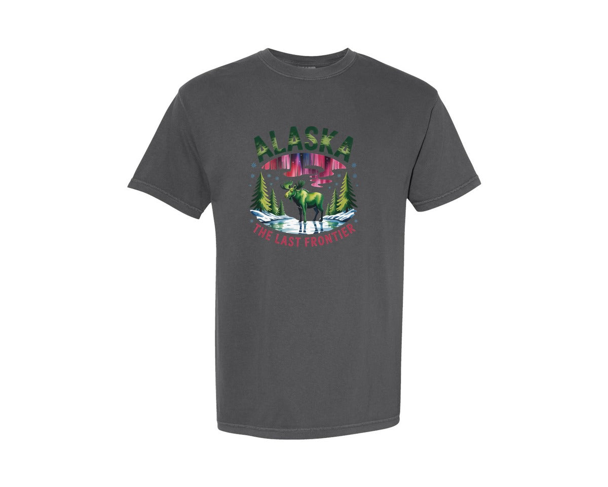 brand:Comfort Colors|color:Pepper|Alaska The Last Frontier Moose Graphic T-Shirt