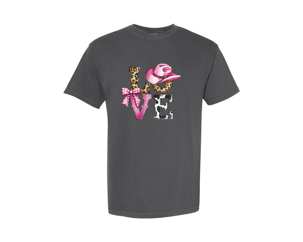 brand:Comfort Colors|color:Pepper|Western Cowgirl Leopard Cowhide Love Graphic T-Shirt