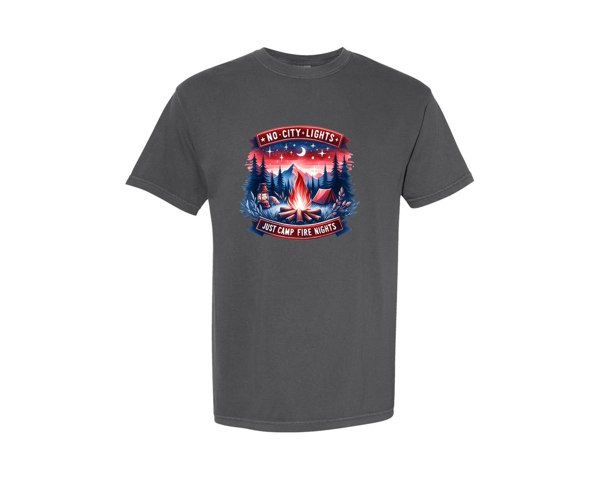 brand:Comfort Colors|color:Pepper|No City Lights Just Camp Fire Nights 2 Graphic T-Shirt