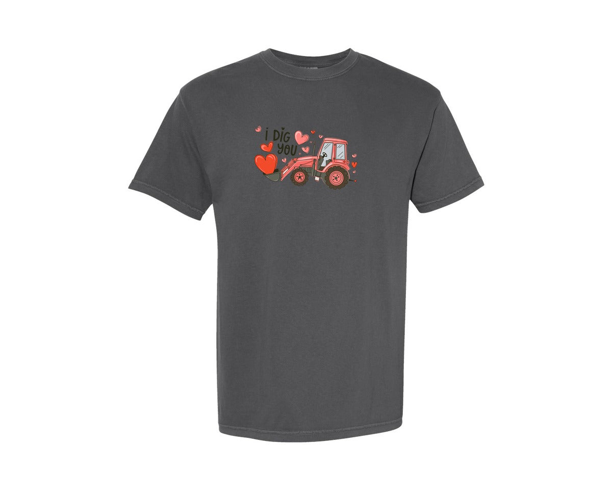 brand:Comfort Colors|color:Pepper|Funny Excavator Valentine 4 Graphic T-Shirt