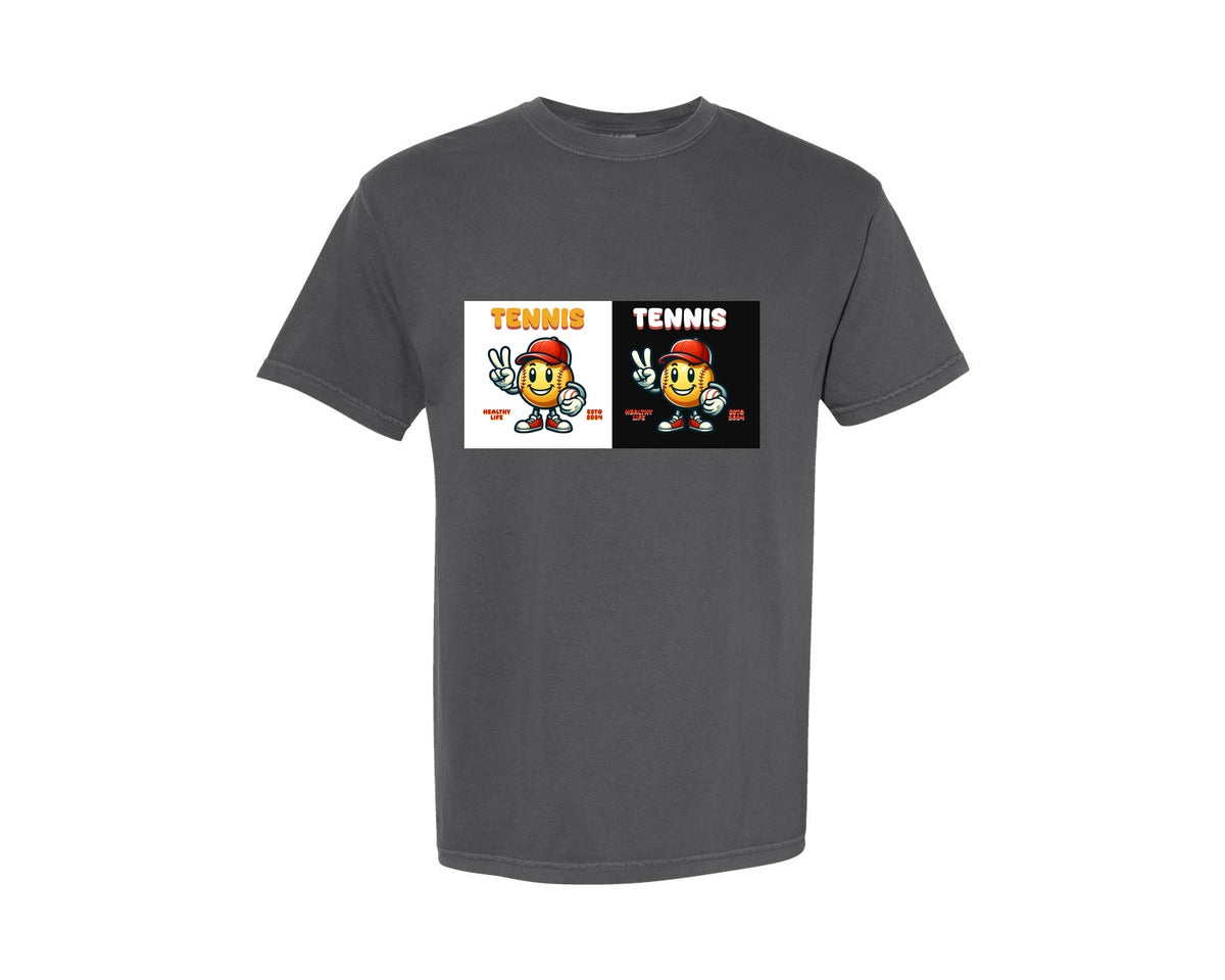 brand:Comfort Colors|color:Pepper|Tennis Ball Fun Sports Emoji Graphic T-Shirt