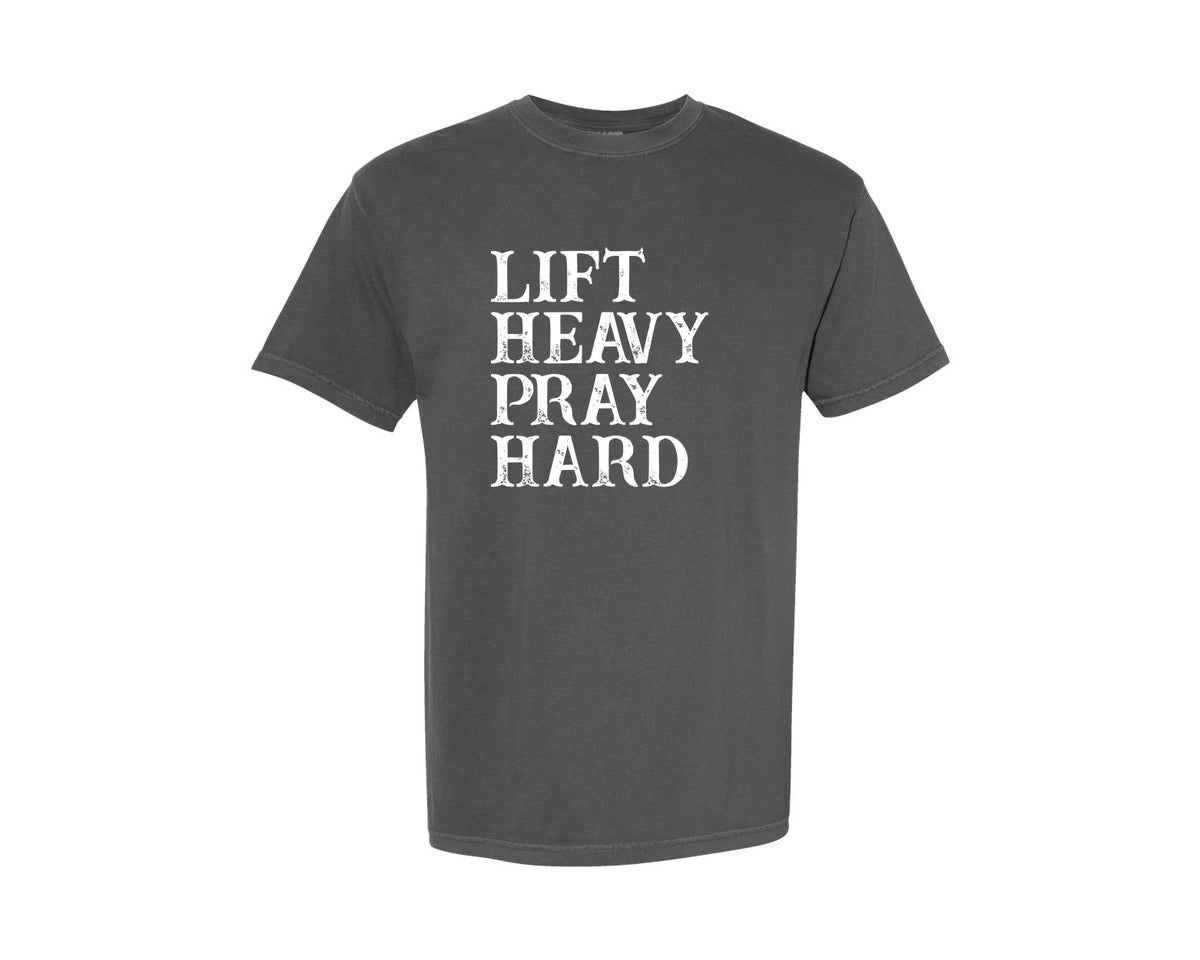 brand:Comfort Colors|color:Pepper|Lift Heavy Pray Hard Christian 2 Graphic T-Shirt