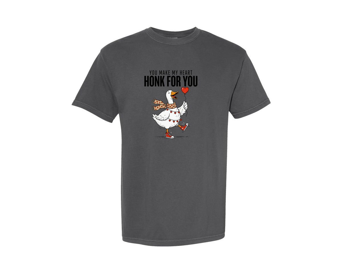 brand:Comfort Colors|color:Pepper|Funny Goose Valentine Honk For You Graphic T-Shirt