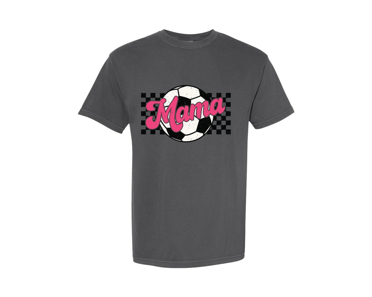 brand:Comfort Colors|color:Pepper|Soccer Mama Checkered Soccer Mom Graphic T-Shirt